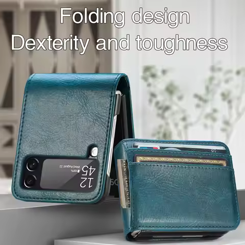 Anti-Drop Card Slot Leather Case for Samsung Galaxy Z Flip 4 5 6 flip6 Flip5 Flip4 Flip3 Flip 3 2 Fl