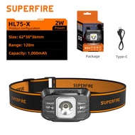SUPERFIRE HL75-X 2W Battery Headlight Super Bright USB Rechargeable Headlamp LED Flashlight Camping 