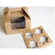 10 pcs 4 Cavity (Kraft Paper)Handle and Window Muffin Cupcake box Moon cake box /Box 4 Cavity No Han