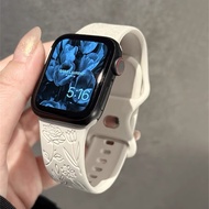 Natural style Flower Carved Silicone Watch Strap Band For Apple Watch S9/8/7/6/5/4/3 SE2 ULTRA2 KD19