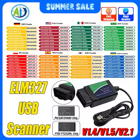 2026 ELM327 V1.5 USB Scanner PIC18F25K80 FTDI FT232RL For Chrysler/Opel/Citroen OBD2 Interface Scann