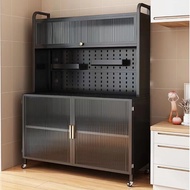 HY-D Kitchen Shelf Black Sideboard Cupboard Cupboard Kitchen Locker with Door Floor Iron Multi-Layer Storage Cabinet ECZ