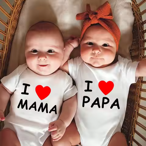 New I Love Papa Mama Funny Baby Rompers Crawling Clothes Newborn Baby Boys Girls Twin Bodysuits Infa