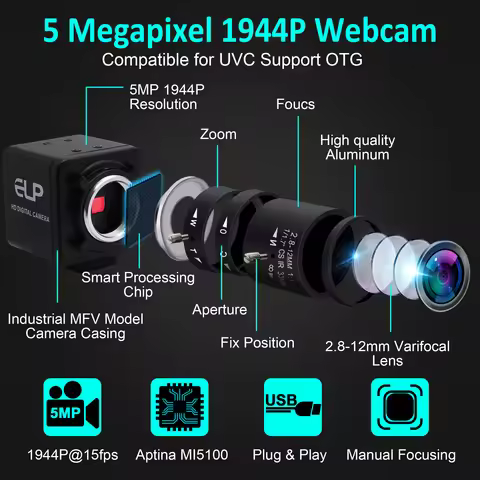 5MP Mini USB Camera Aptina MI5100 Manual Zoom Webcam 5-50mm Variable Focus PC Camera For Windows And