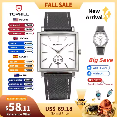 TOPHILL FangYuan 33/38.5mm Old Money Vintage Men's Watch 1069 Quartz Timepiece Square Round Sapphire