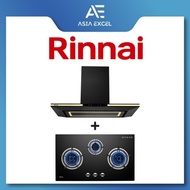 RINNAI RH-C1059-PBR 90CM CHIMNEY HOOD + RINNAI RB-983G FLEXIHOB 88CM 3 BURNER GLASS BUILT-IN GAS HOB