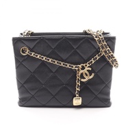 【二手】香奈兒絎縫小號購物袋 AS5743 黑色羊皮