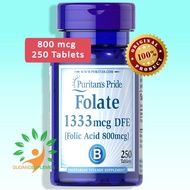 Puritan's Pride FOLATE 800 mcg 250 Tablets - Folic Acid - Fertility
