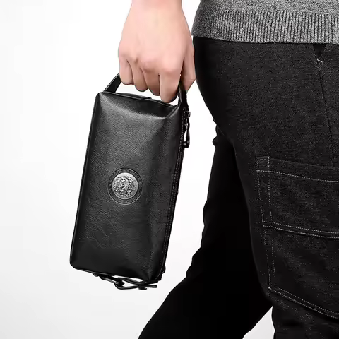 High Quality Solid Color Cowhide Men's Brand Handbag Wallet Card Bag bag For Men Sacoche Homme Bolso