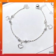 💥PROMO💥 #JH367 Sterling Silver Love Heart Charm Bracelet, Anklet ( Gelang Silver 925) Original Silve