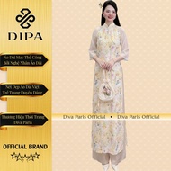 Renovated Ao Dai with 4 Sides, Feather Silk Mixed with Smooth Silk DPCT84 "Nhat Ha" Beige - Diva Par