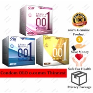 OLO 'Thinnest 001' Condom Classic Ultra Thin Anatomic Long Lasting Dotted Hyaluronic Acid 10pcs