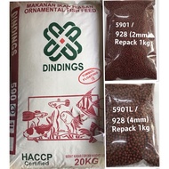 DINDINGS 928(2mm) &amp; 928 (4mm) / 5901 &amp; 5901L (Repack 1kg) (MAKANAN IKAN AQUARIUM HIASAN / UMPAN PELLET PANCING)