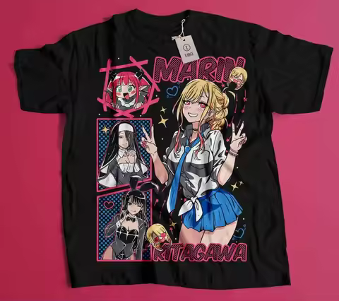 My Dress-Up Darling Marin Kitagawa Multi-Outfit Anime Graphic T-Shirt – Manga-Style Character Print 