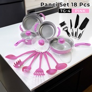 COD Panci 18Set Serbaguna Anti Lengket Panci Sup Teflon Frypan Tutup Kaca Free Spatula 6PcsURAH