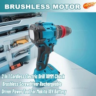 2-in-1 Cordless Electric Drill and Screwdriver10mm Chuck Rechargeable Brushless Power Tool for Makit