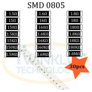 Resistor SMD 0805 1.5 ohm, 1.6 ohm, 1.8 ohm,  15 ohm, 16 ohm, 18 ohm, 150 ohm, 150K ohm, 160K ohm, 1