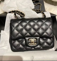 Chanel 23c classic mini flap bag 17cm/黑色方胖子淡金扣