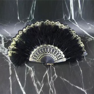 Feather Fan Cheongsam Fan Dance Plush Republican Antique Feather Fan White Goose Feather Folding Fan