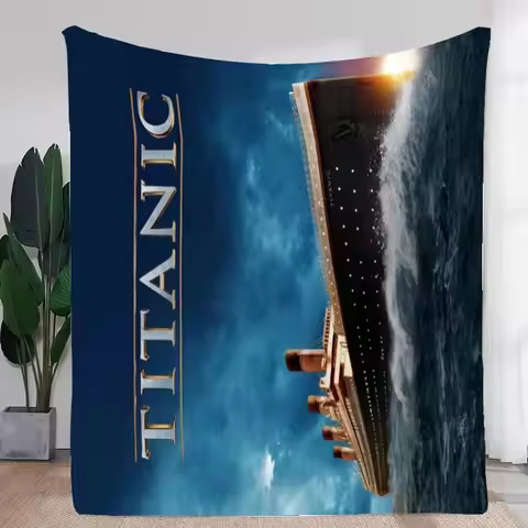 Titanic Movie Poster Blanket - Luxurious Soft Fleece Throw featuring Iconic RMS Titanic Ship Design,