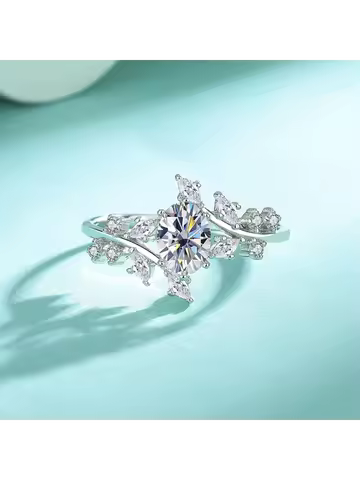 100% Platinum Pt950 Certified 1CT 5*7mn Oval Cut D VVS1 Moissanite Rings for Women 18K White Gold Di