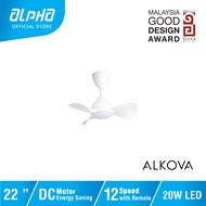 ALPHA Alkova MILI LED 3B DC Motor Ceiling Fan with 3 Blades 12 Speed Remote (22")