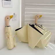 [YS] Wooden Handle Folding Umbrella, Cute Cartoon Duck Umbrella, Ultraviolet-Proof Folding Umbrella