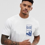 Original Armani EA7 Men T shirt Cotton All-match Round Neck Printed Black and White Short Sleeve Top