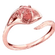 草莓粉晶14k金馬蹄蓮戒指 海芋花原石訂婚戒指 樹紋原礦求婚戒指