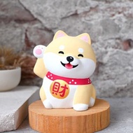 狗來富 招財柴犬名片架 淺色 手工療癒擺飾 寵物雕刻小木雕公仔