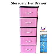 5 Tier Drawer Cabinet Multipurpose Cabinet Drawer Plastic Drawer Storage Cabinet/ Laci/ Almari Baju/