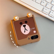 Cute Korean 3D Love Heart Bear Ears Brown Solid Color Case for Galaxy Z Flip 7  Flip7 Z Flip6 Zflip5