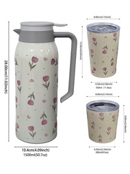 1 bình đựng nước giữ nhiệt hình trái tim hoa tulip hồng 1500ml/50,74oz, bình đựng cà phê cách nhiệt,