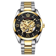 Tevise Diamonds Men Skeleton Automatic Mechanical Watches Business Stainless Steel Male Wristwatch