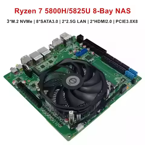 Topton AMD Ryzen 7 5800H 5825U 8-Bay NAS Firewall Motherboard 2*NVMe 8*SATA 2*2.5G LAN 2*DDR4 1*8XPC