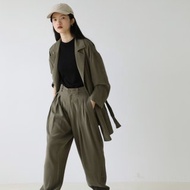 中長款寬鬆風衣外套 橄欖綠 I Olive Green Short Trench Coat