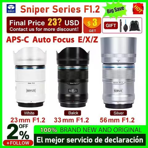 SIRUI Sniper Series 23mm 33mm 56mm F1.2 APS-C Auto Focus Lens For Sony E Mount Fuji X Mount Nikon Z 