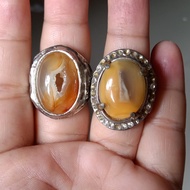 Cincin Batu Akik Asli Sulaiman Madu Motif Combong Kristal Unik dan Antik