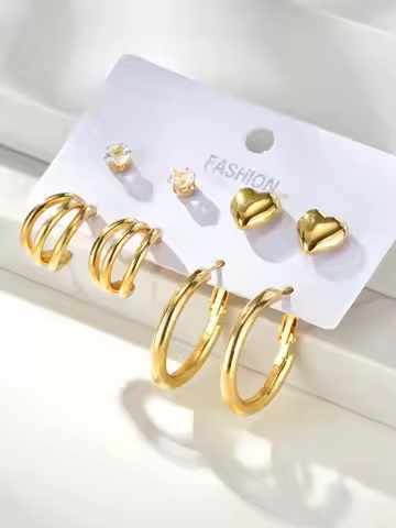 Vnox New Simple 8pcs Earrings Set, Punk Stylish Gold Color Geometric Hoop Stud Earrings For Women, F