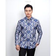 LASKALA BATIK Premium Dhwani Blue Men's Slimfit Long Sleeve Kemeja Batik Shirt