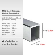 (3/4'' X 1 1/2'')(19mm x 38mm)(Thickness +- 2.5mm) Mild Steel Rectangle Hollow Section Bar Besi Holl