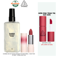Combo 3CE Xịt Khoá Makeup Có Nhũ 95ml + Son Thỏi 07 Knit - Hồng Khô 1.5g