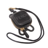 二手FENDI手機套，適用於 iPhone，網眼布，小牛皮，橡膠，拉鍊，頸帶，雙向，logo，黑色。