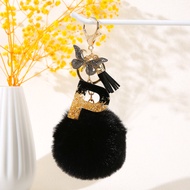 Black Adorable A-Z Alphabet Initial Letter Pom Keychain Backpack Charm Pendant - Perfect Gift for Wo