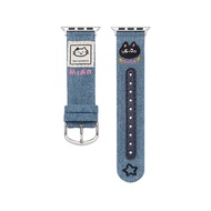 สายนาฬิกา Apple Watch ลายเสื้อแมวยิ้ม ปักลาย ระบายอากาศได้ดี สไตล์เดนิม เหมาะกับ Apple Watch Series 