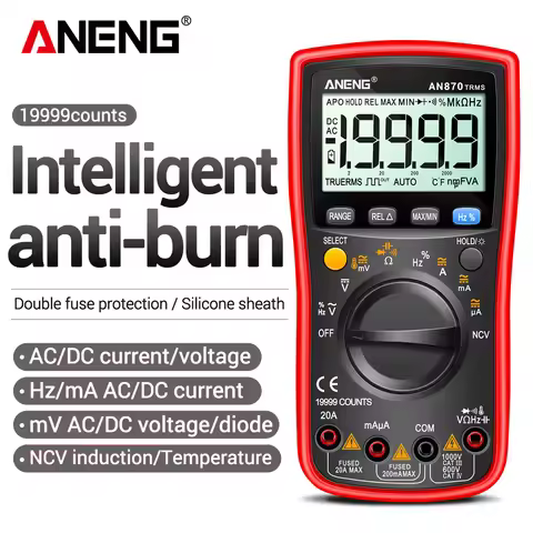 ANENG AN870 Profesional Digital Multimeter 19999 Counts True Rms AC/DC Voltage Current NCV Transisto