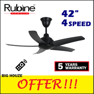 Rubine 42 inch Remote Control Ceiling Fan 4 Speed ABS Blades VENTO42-5B/ ARIA