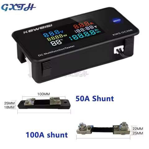 0-200V 0-100A DC Digital Voltage Ammeter Multifunction Color Screen Electric Vehicle Voltmeter Energ