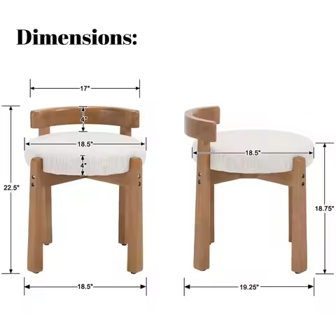 Modern Chenille Makeup Ottomans Set of 2, holstered Low Back Ottomans with Solid Wood Legs Cute Roun