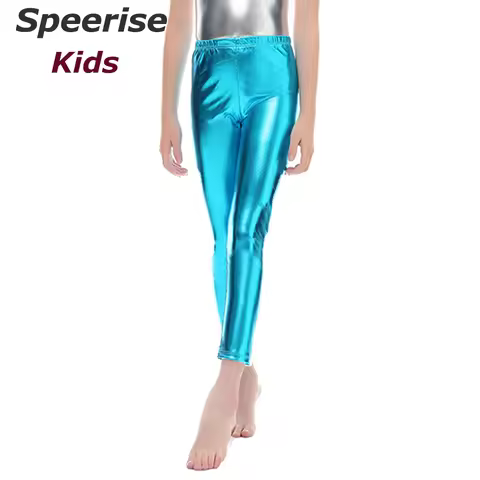 Child Ankle Length Metallic Spandex Shiny Leggings Gymnastics Ballet Dance Pants Girls Stage Perform